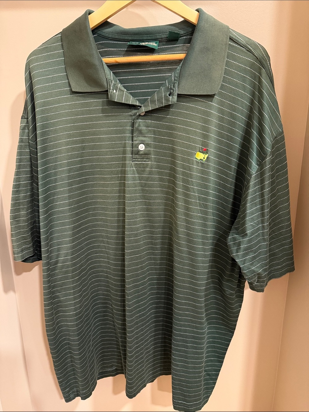 Men's Forest Green Striped Polo with Golf Emblem